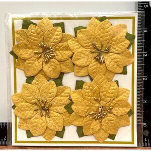 Artificial Gold Poinsettia Paper Flowers Holiday Embellishment 487007 85291